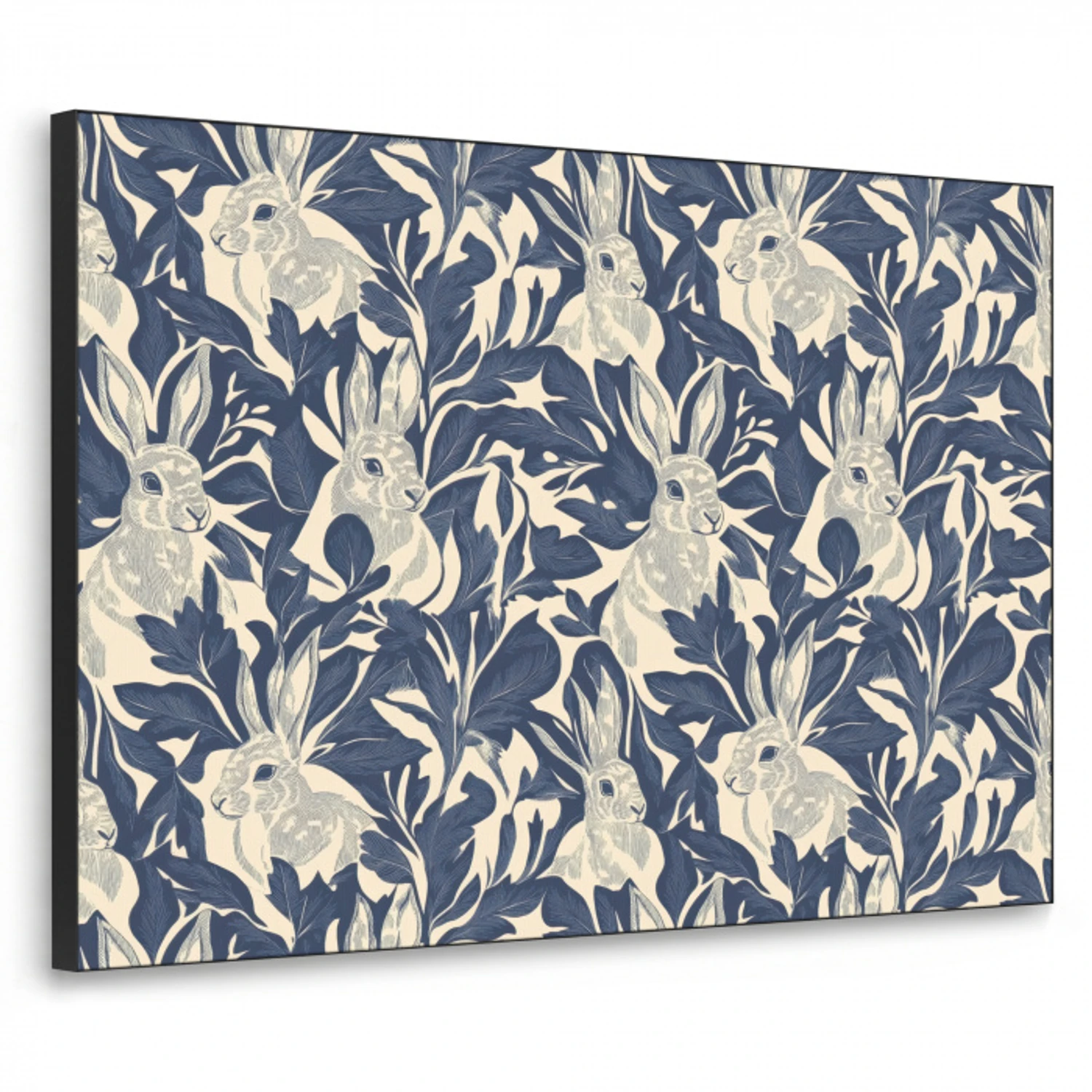 Hazen - Bladeren - Patroon - Blauw - Beige Textielframe zwart klein 947 -3d