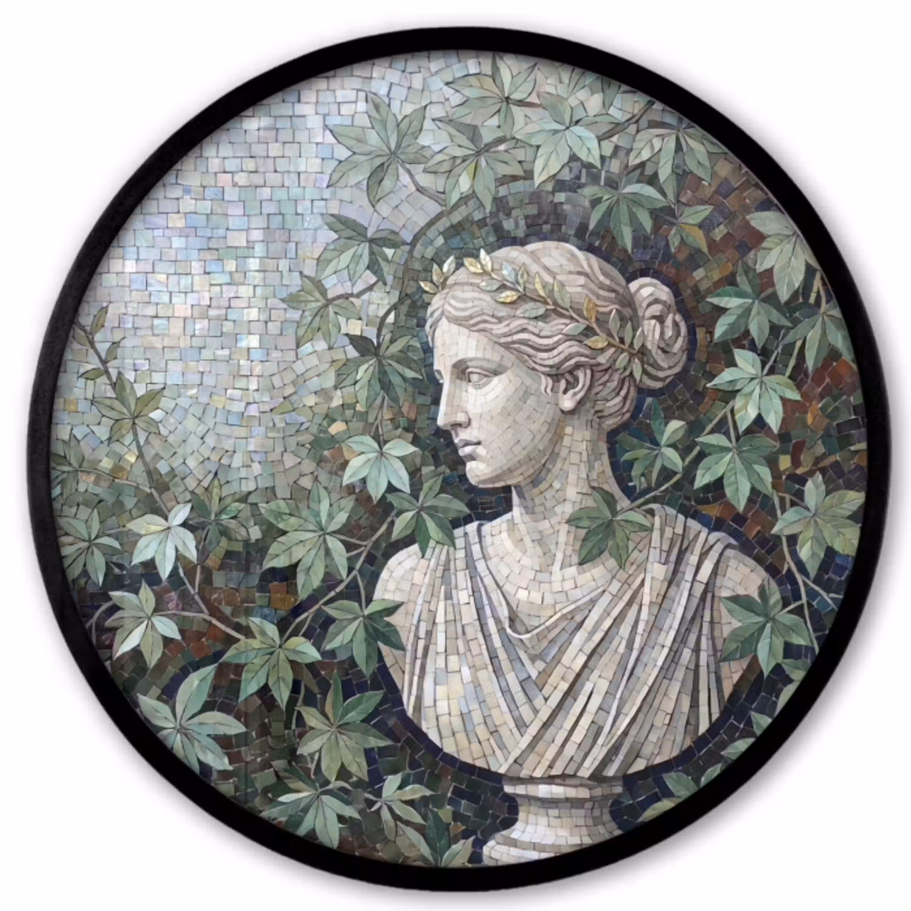 Vrouw - Klassiek - Mozaiëk - Natuur - Groen Fotolijst rond zonder passe partout klein -3d