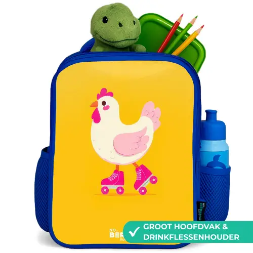 Kip - Rolschaatsen - Geel Kinderrugzak - Blauw middel -inhoud_NL