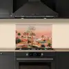 Roze landschap - Palmen - Water keuken achterwand spatscherm klein -sfeer1