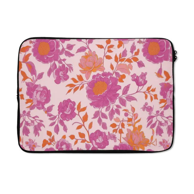 Laptophoes Bloemenpatroon - Roze - Oranje - Bloemen