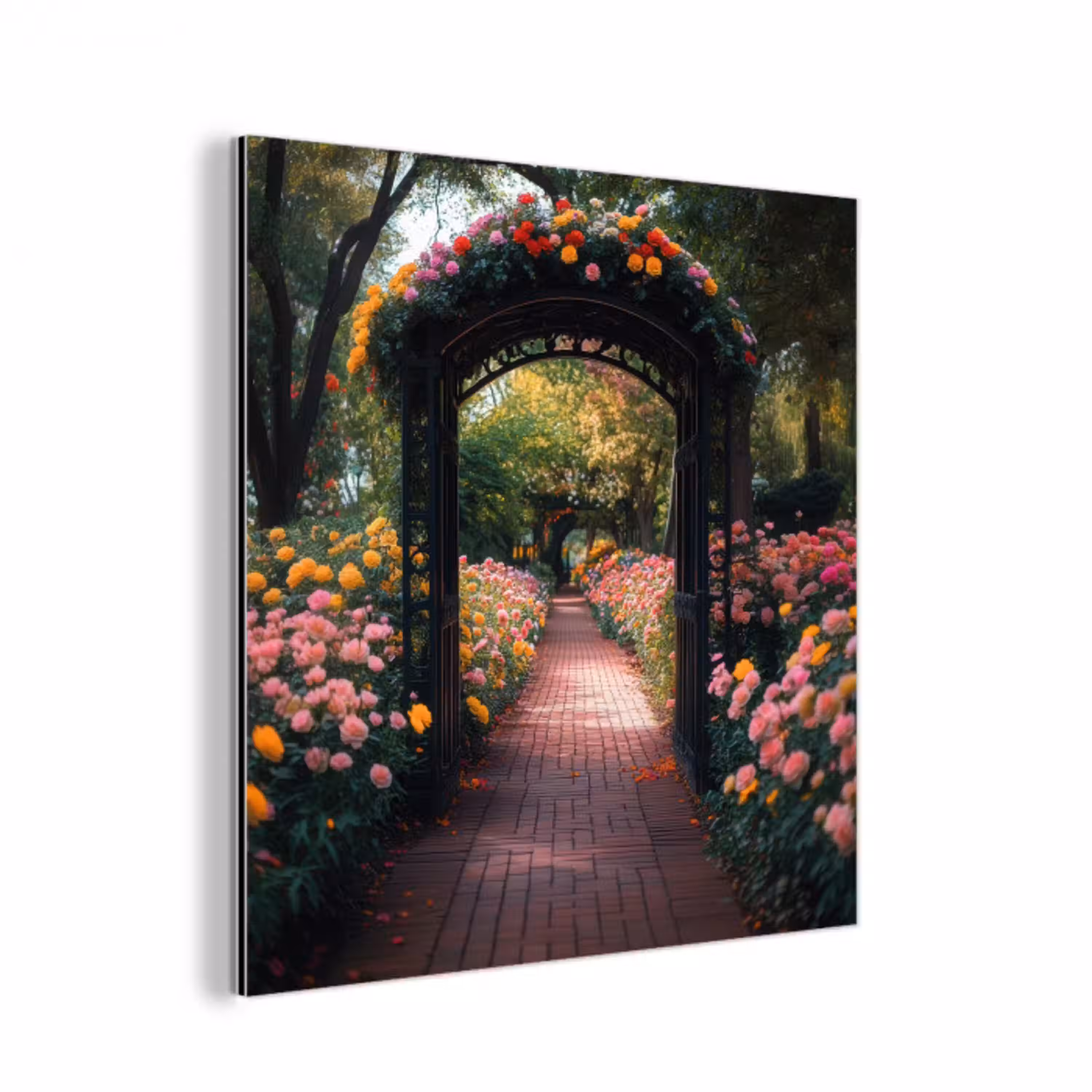 Doorkijk - Bloemen - Pad - Natuur - Kleurrijk aluminium wit klein -3d