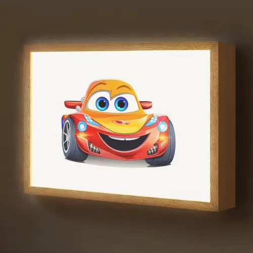 Raceauto - Oranje - Jongens - Kinderen - Auto Light Box met batterij (Wandlamp kind) middel -z3d_website