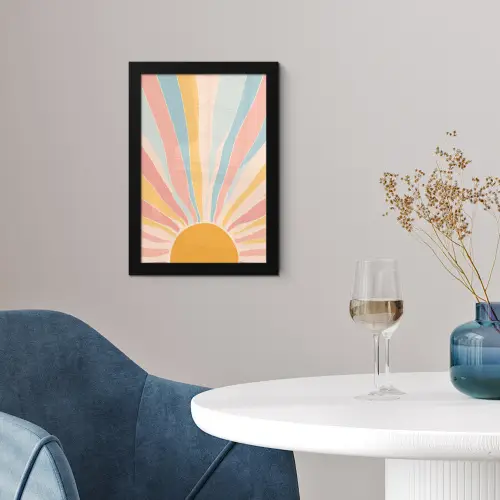 Illustratie - Zon - Pastelkleuren fotolijst zwart zonder passe partout klein -sfeer4