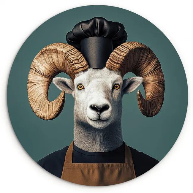 Geit - Hoorns - Kokskleding KitchenYeah - Keuken - Wandcirkel Forex klein -3d