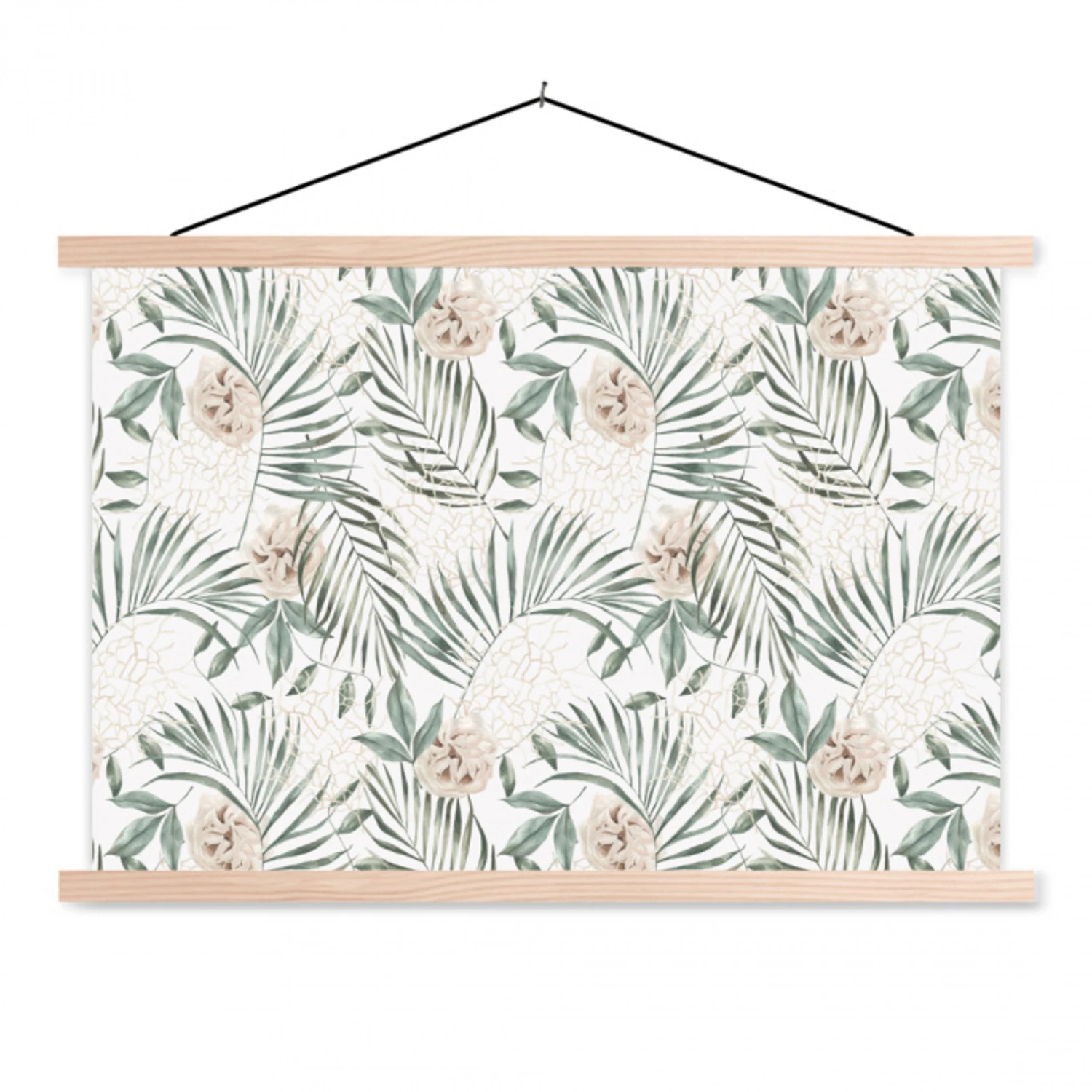 Bohemian - Bladeren - Bloemen - Tropisch textielposter latten blank klein -3d