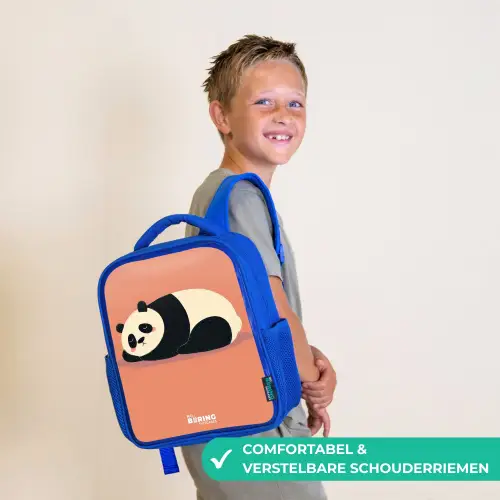 Panda - Slapen - Oranje Kinderrugzak - Blauw middel -sfeer3_NL