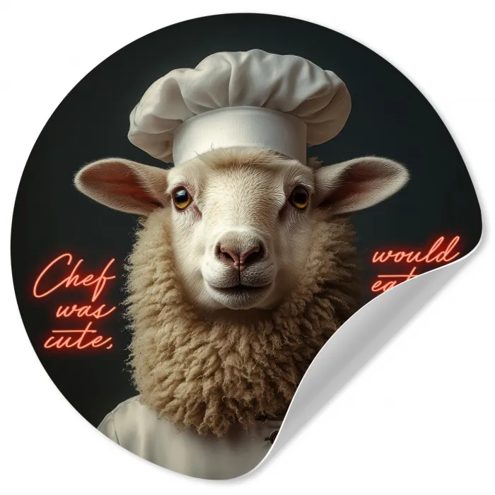Schaap - Kokskleding - Neon - Quote Wandcirkel behangsticker klein -3d