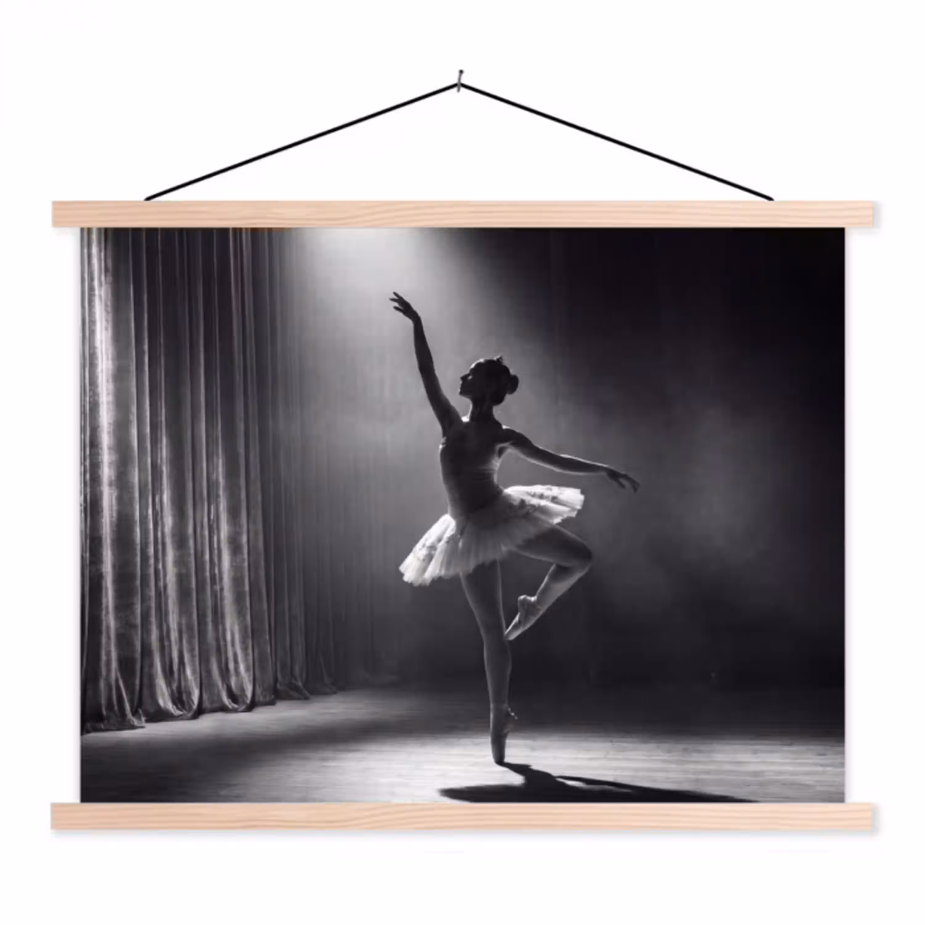 Danser - Podium - Zwart-wit - Kunst - Klassiek textielposter latten blank klein -3d