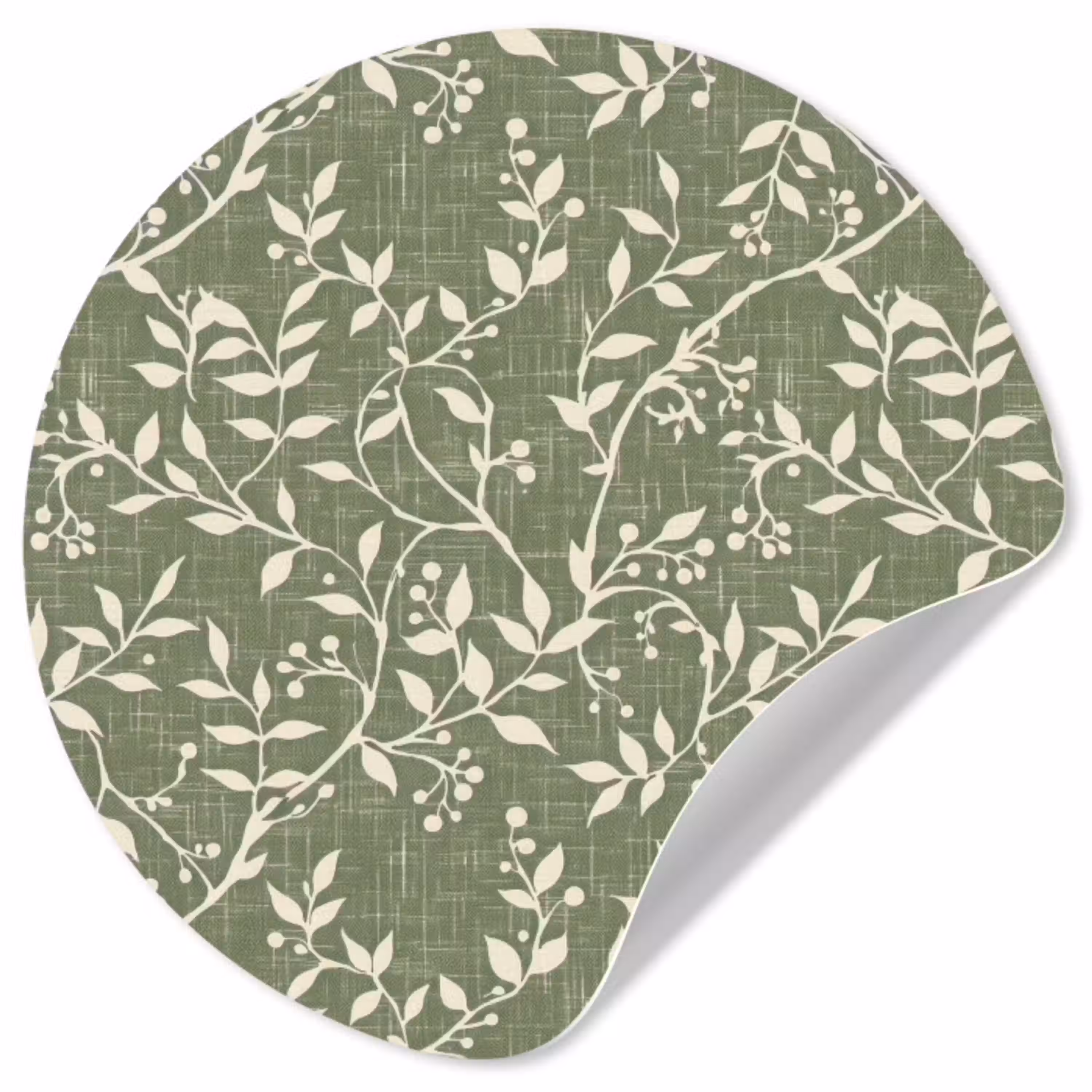Saliegroen - Botanisch - Takken - Besjes - Linnen - Patroon Wandcirkel behangsticker klein 186 -3d