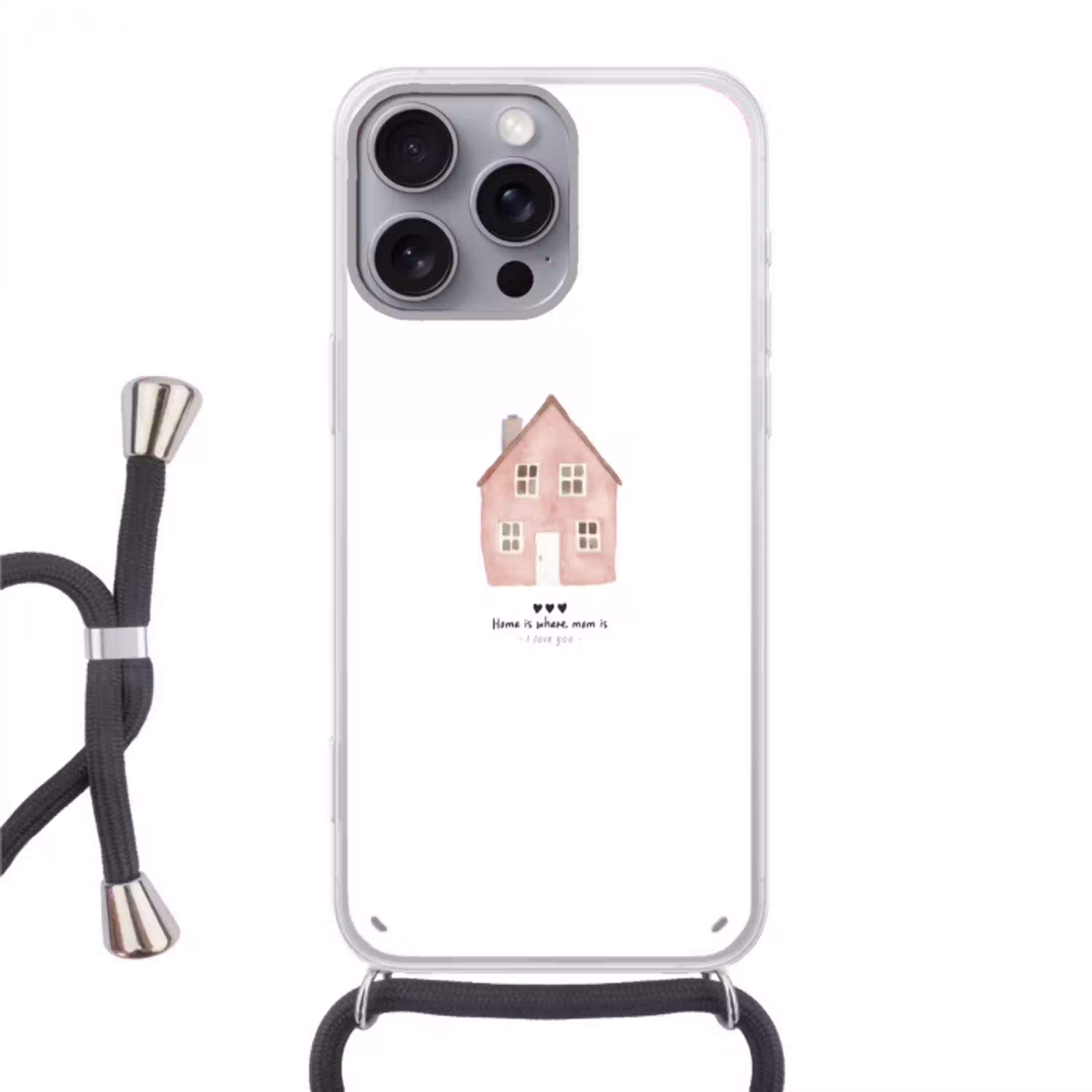 Huisje - Roze - Quote - Moeder Hoesje iPhone 16 Pro Max met koord klein -3d