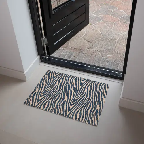 Zebra - Patroon - Blauw - Beige Deurmat klein 898 -sfeer5