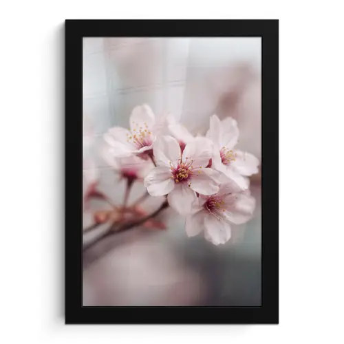 Bloesems - Meeldraden - Geel - Wazig fotolijst zwart zonder passe partout klein -3d