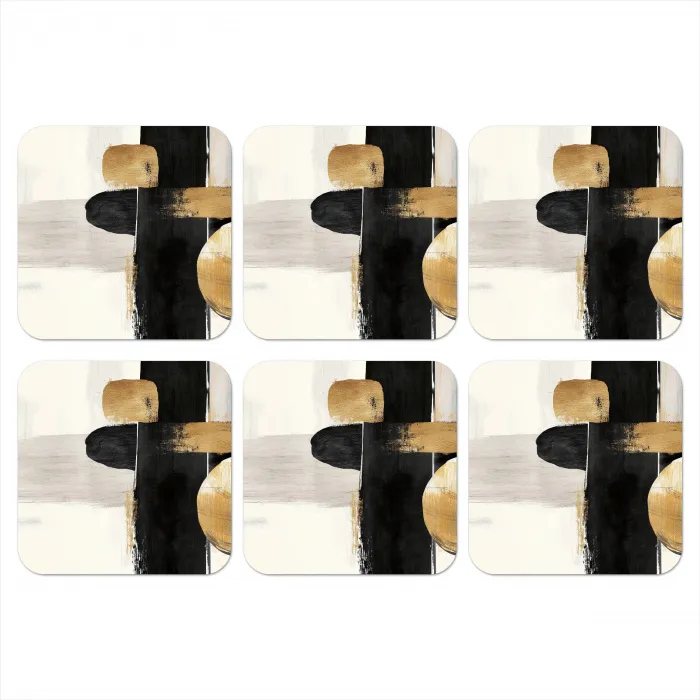 Vormen - Penseelstreken - Abstract - Goud onderzetter kurk middel -3d