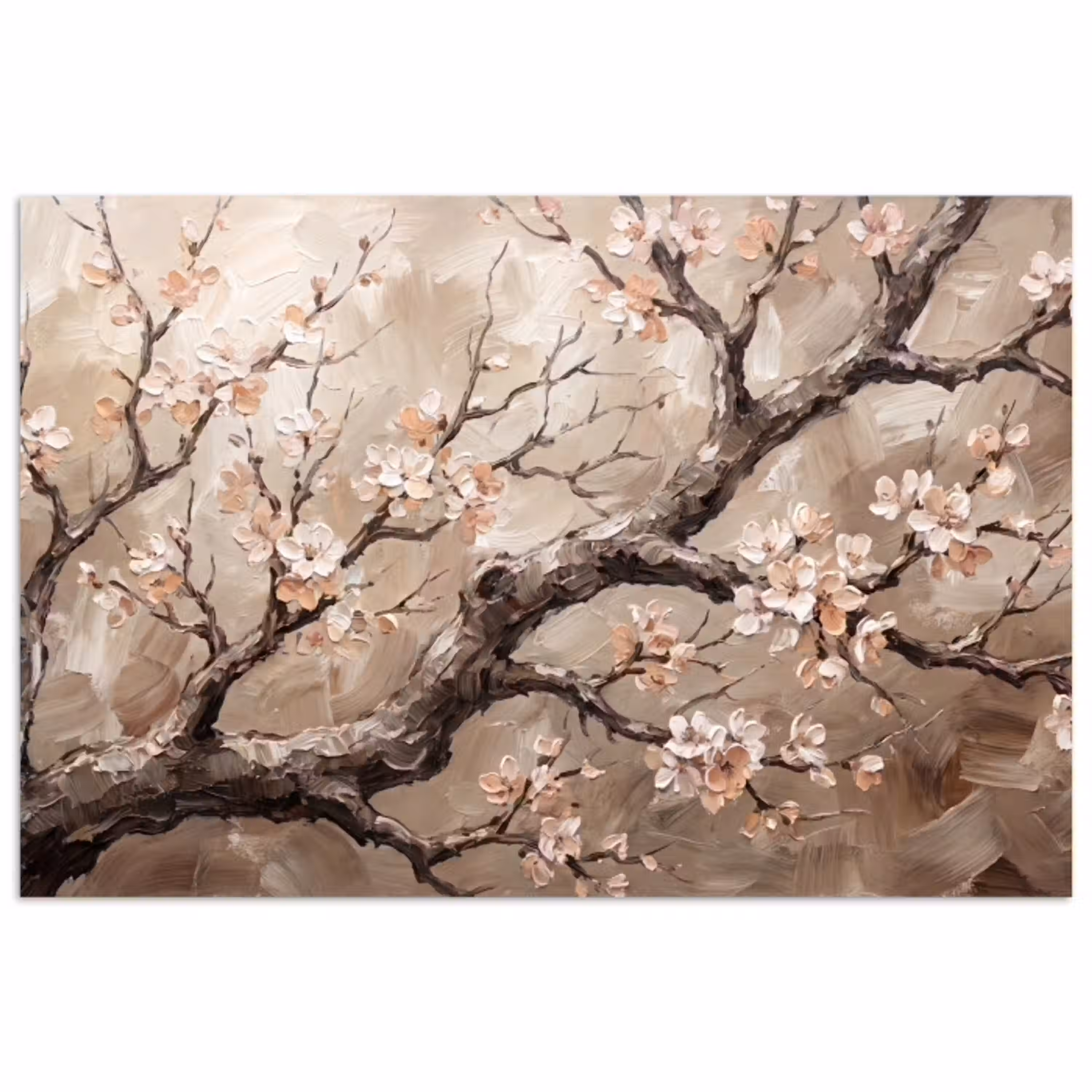 Bloesem - Takken - Schilderij - Beige - Serene poster papier klein -3d