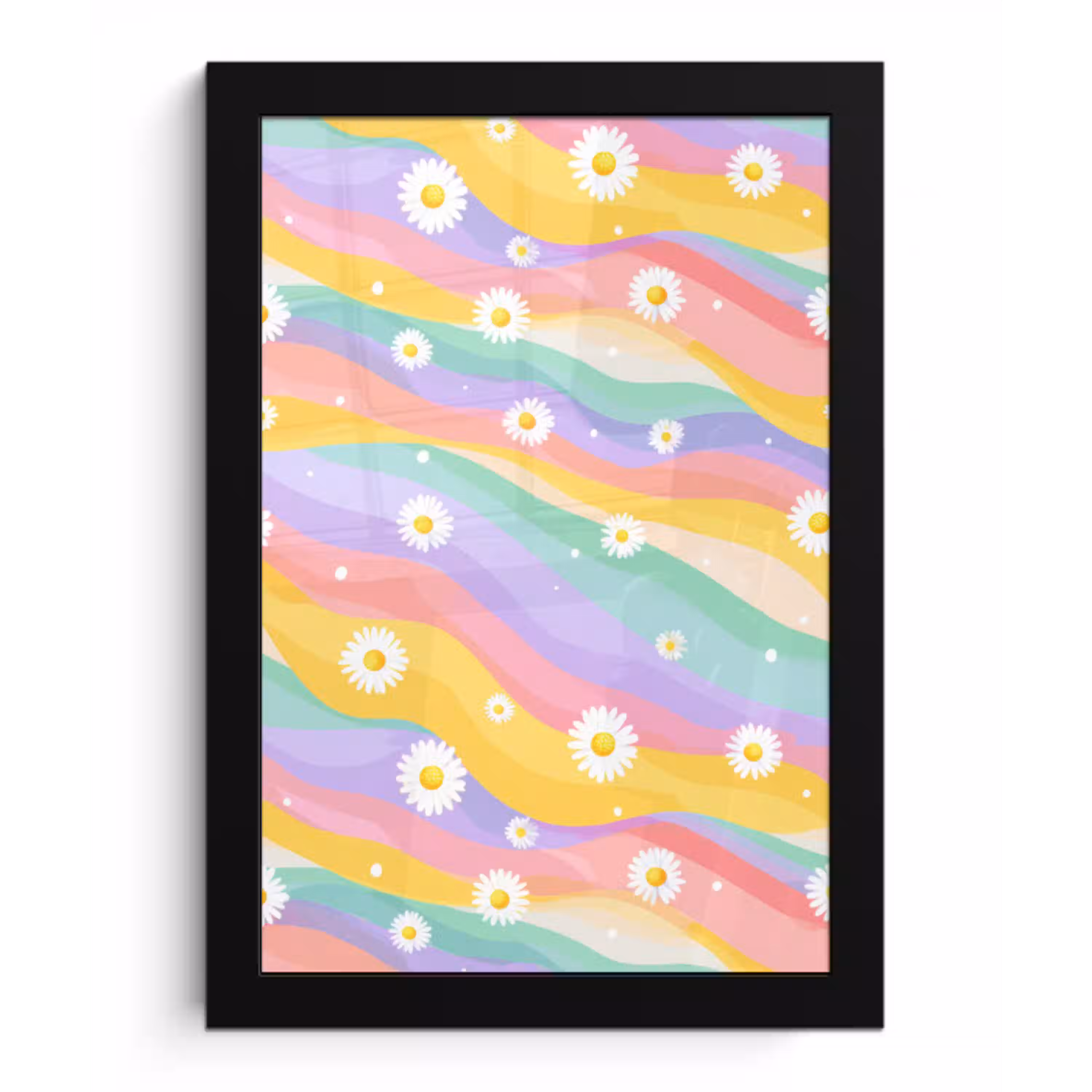 Madeliefjes - Kleurrijk - Pastel - Vrolijk fotolijst zwart zonder passe partout klein -3d