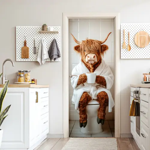 Schotse Hooglander - WC - Badjas - Modern - Dieren deurposter klein -sfeer5