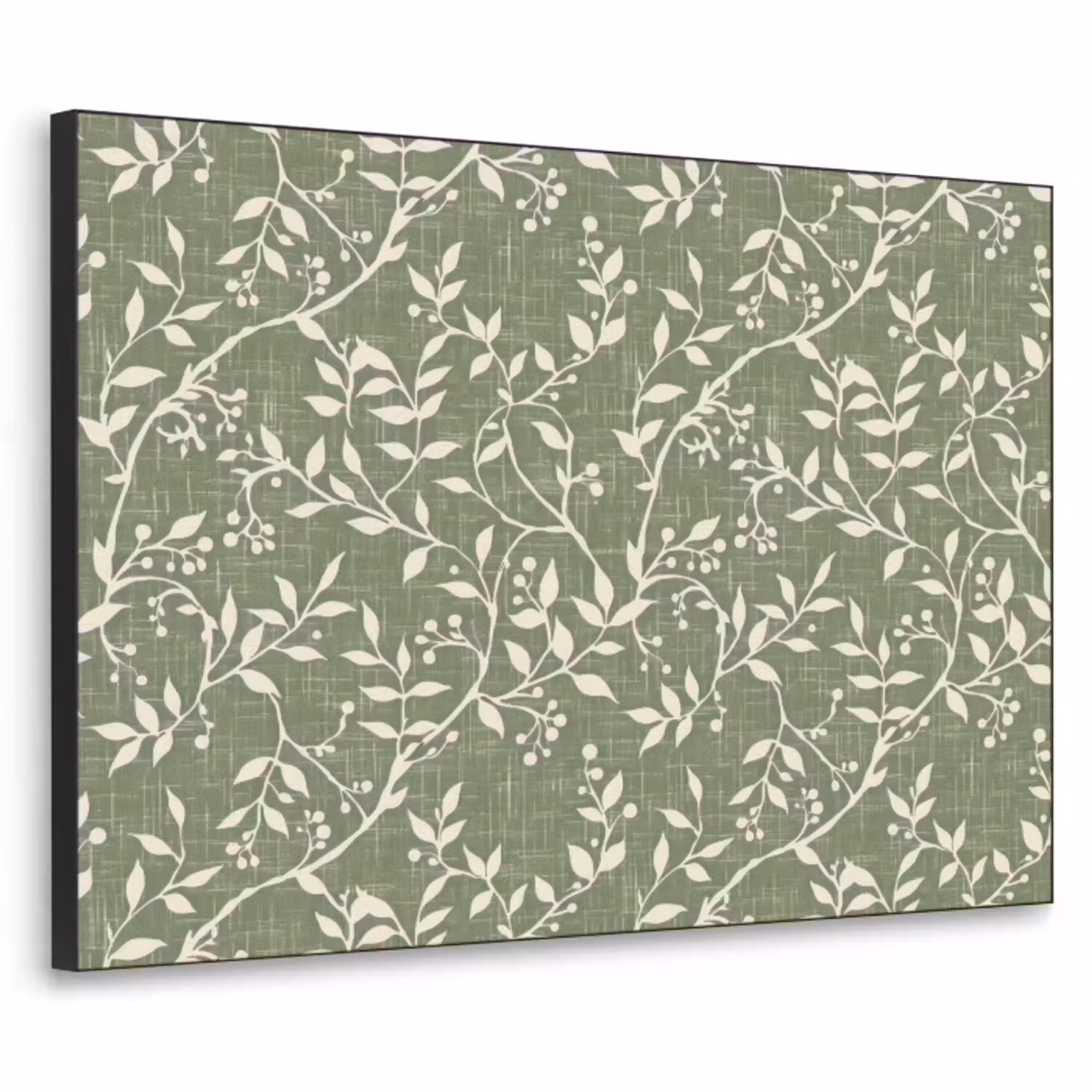 Saliegroen - Botanisch - Takken - Besjes - Linnen - Patroon Textielframe zwart klein 947 -3d