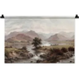 Berglandschap - Meer - Bergen - Vallei - Klassiek Wandkleed katoen klein -zz3d
