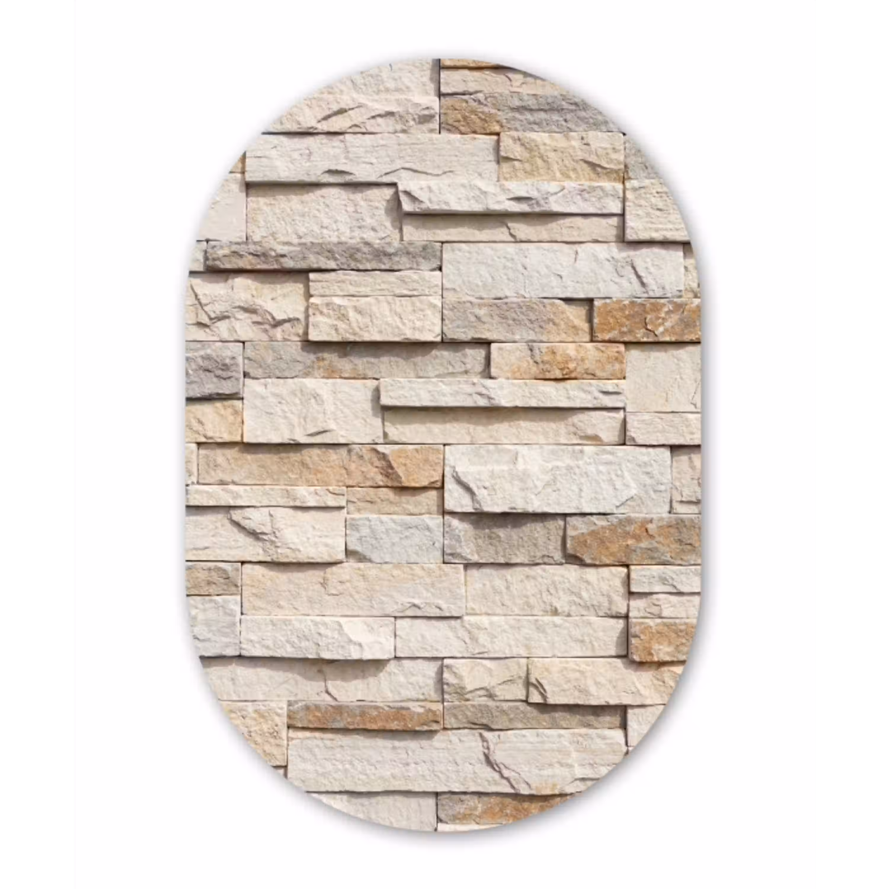 Steen - Muur - Textuur - Rustiek - Beige Wandcirkel Ovaal Aluminium middel -3d