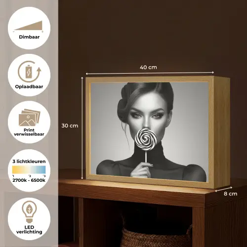 Vrouw - Lolly - Zwart Light Box met batterij (Wandlamp) middel -USP_websiteoverzichtNL