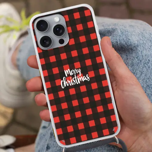 Geruit - Rood - Tekst - Christmas Hoesje iPhone 16 Pro Max met koord klein -sfeer3
