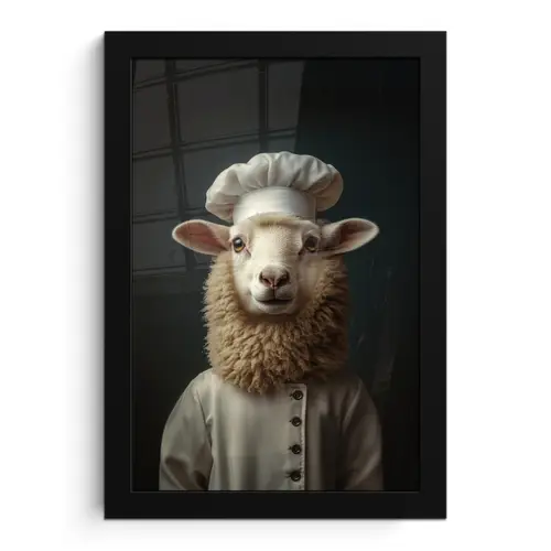 Schaap - Wol - Kok fotolijst zwart zonder passe partout klein -3d