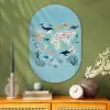 Wereldkaart - Zeeleven - Blauw Wandcirkel Ovaal Glas middel -sfeer2