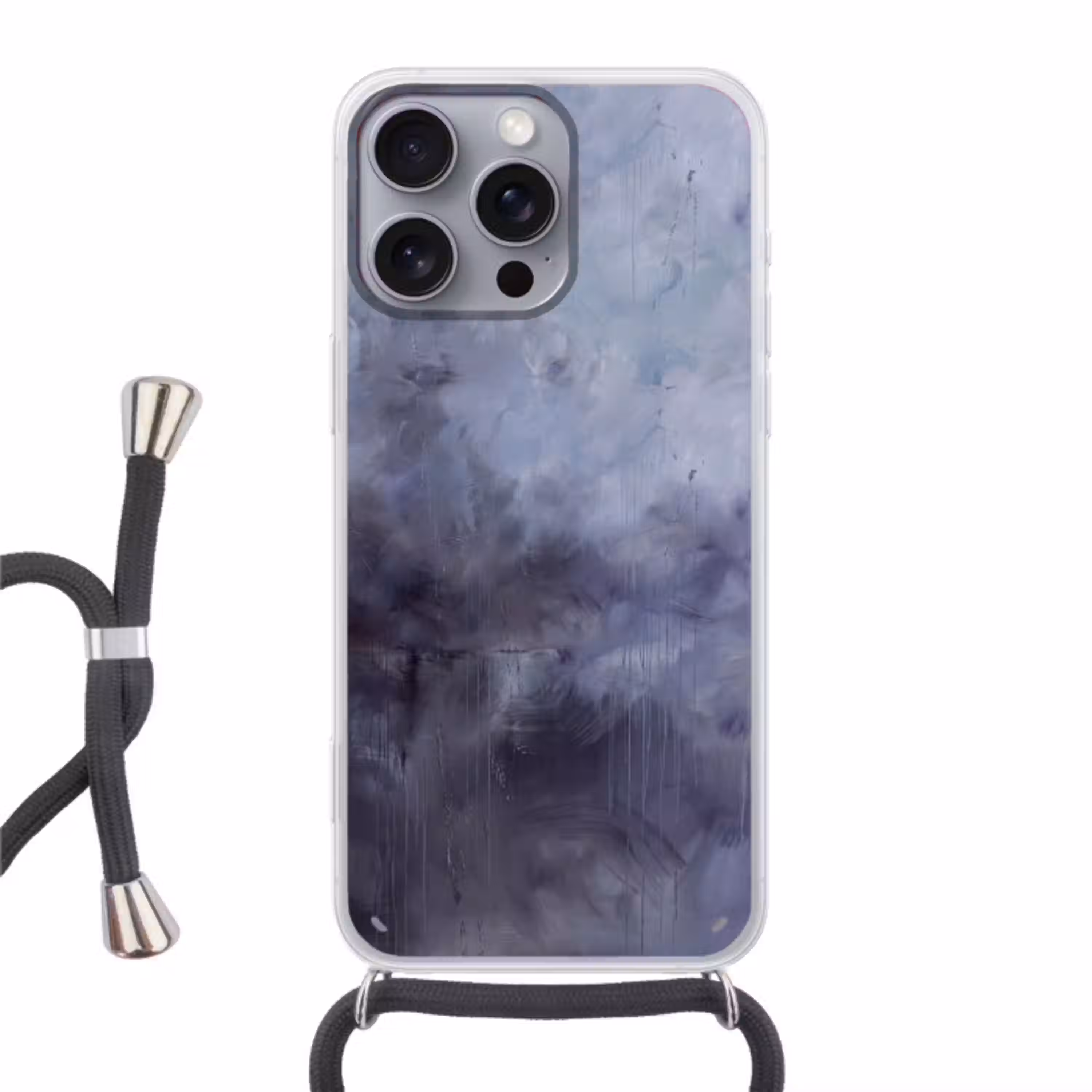Abstract - Kwaststreken - Modern - Kunst - Grijs Hoesje iPhone 16 Pro Max met koord klein -3d