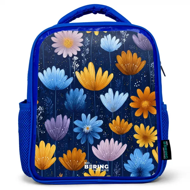 Bloemen op een donkerblauwe achtergrond Kinderrugzak - Blauw middel -3d