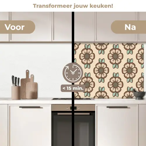Retro - Bloemen - Design keuken achterwand 2 middel 871 -voor-na2_NL