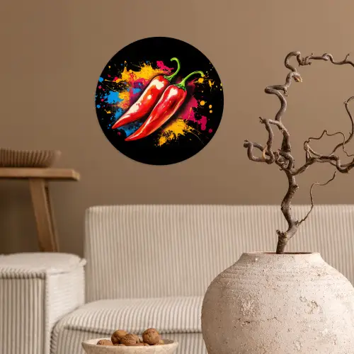 Peper - Graffiti - Verf - Abstract - Modern - Kleurrijk Wandcirkel behangsticker klein -sfeer1