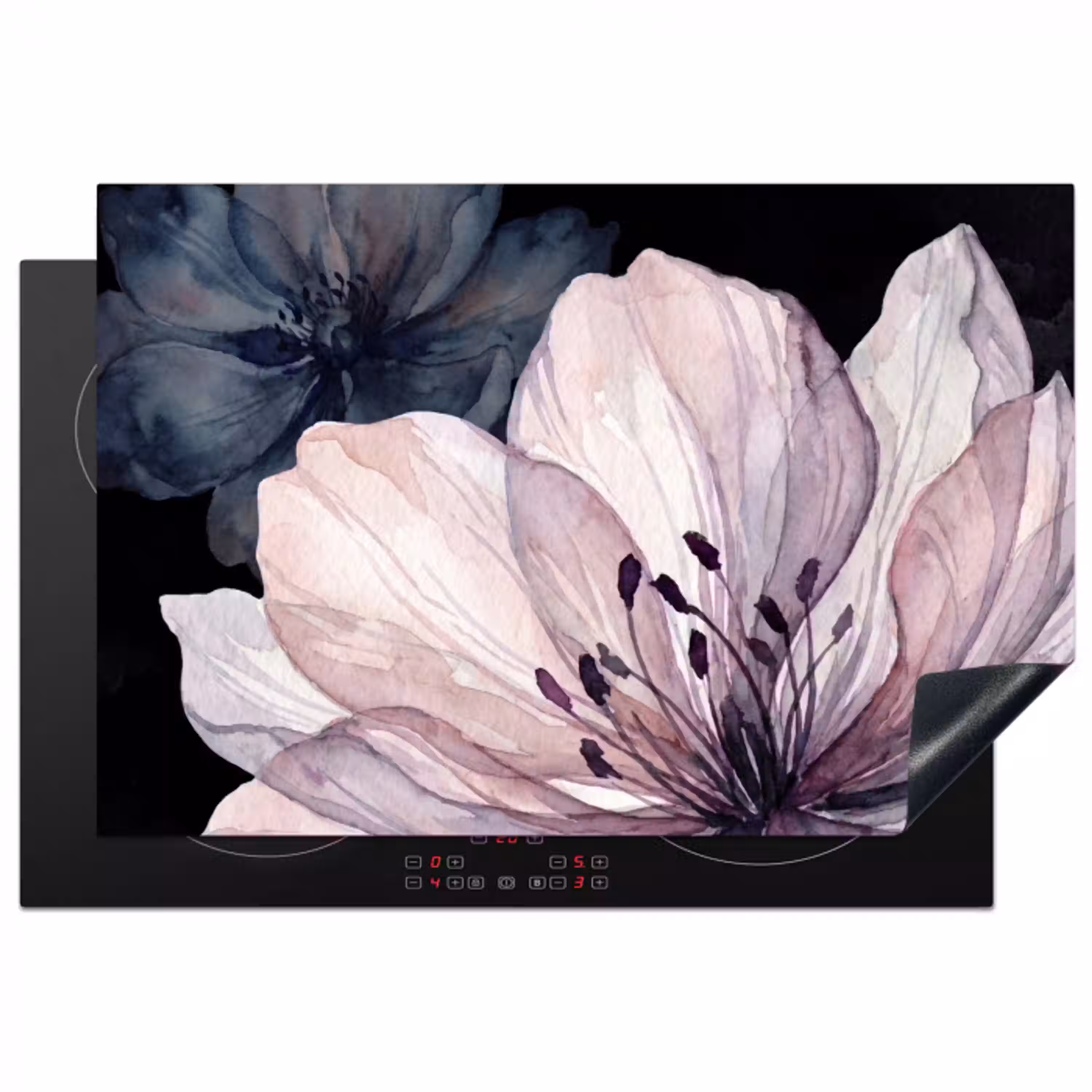 Bloemen - Aquarel - Modern - Roze - Donker Inductie beschermer vinyl 3mm klein -3d