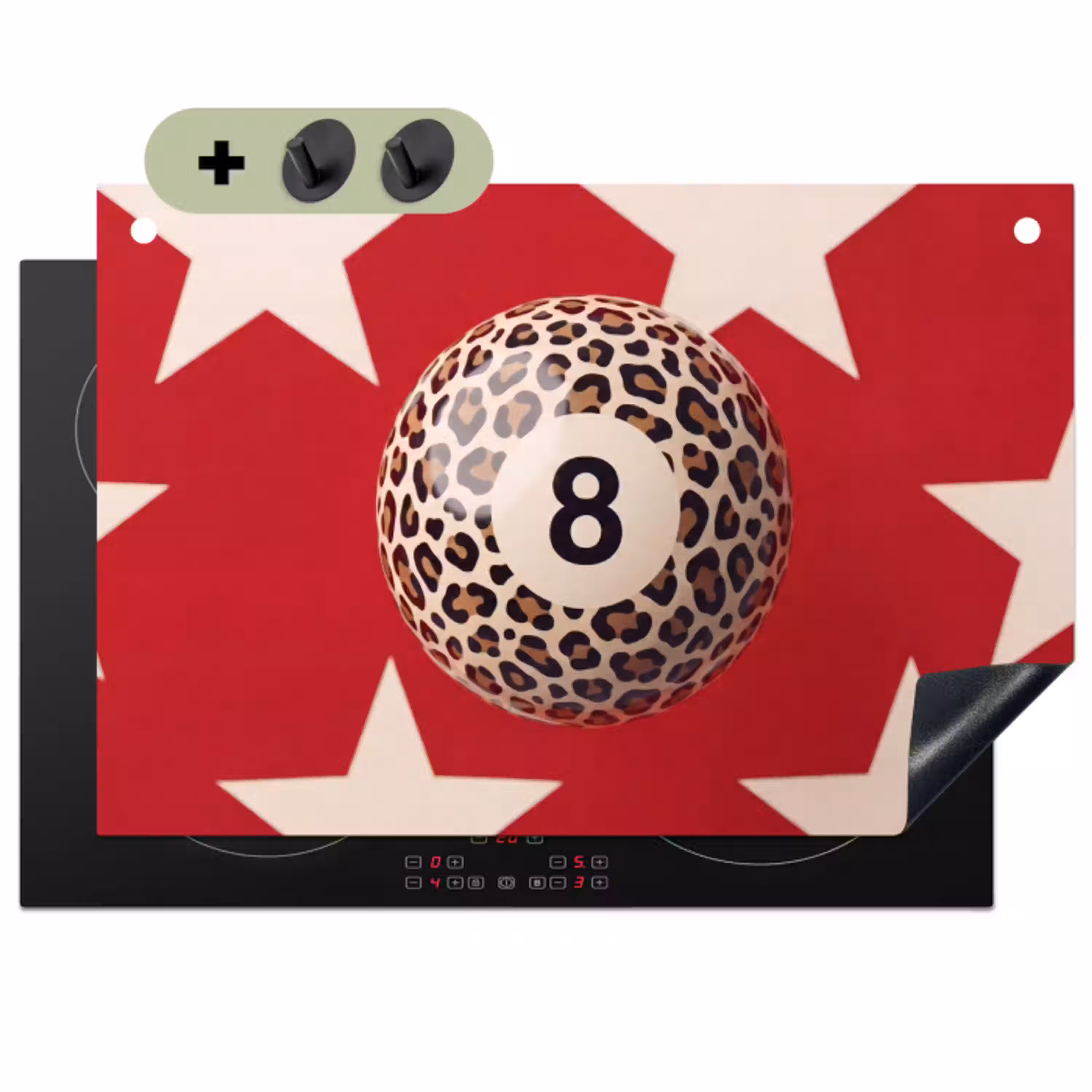 Spel - Dierenprint - Nummer 8 - Modern - Rood Inductie beschemer met haakjes klein -3d