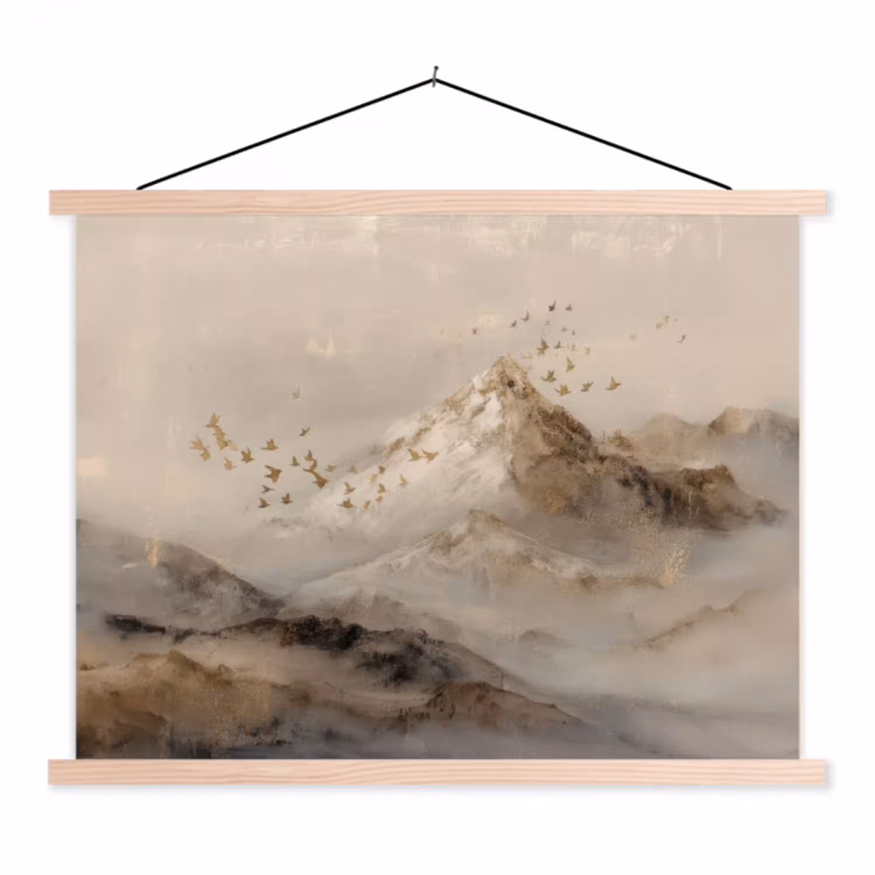 Berglandschap - Mist  - Penseelstreken textielposter latten blank klein -3d