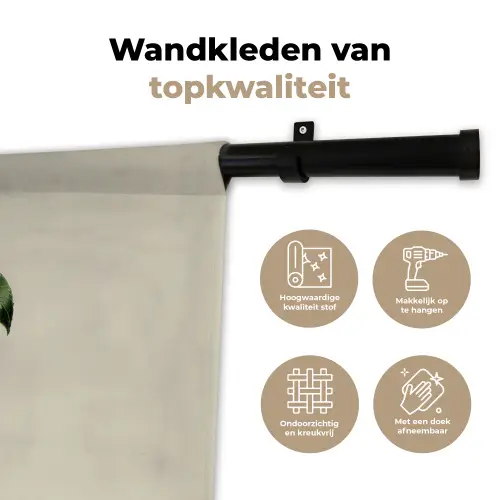 Cameliabloem - Wit - Groen Wandkleed katoen klein -sfeer2