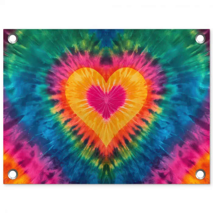 Hart - Tie Dye - Kleurrijk tuinposter los doek klein -3d