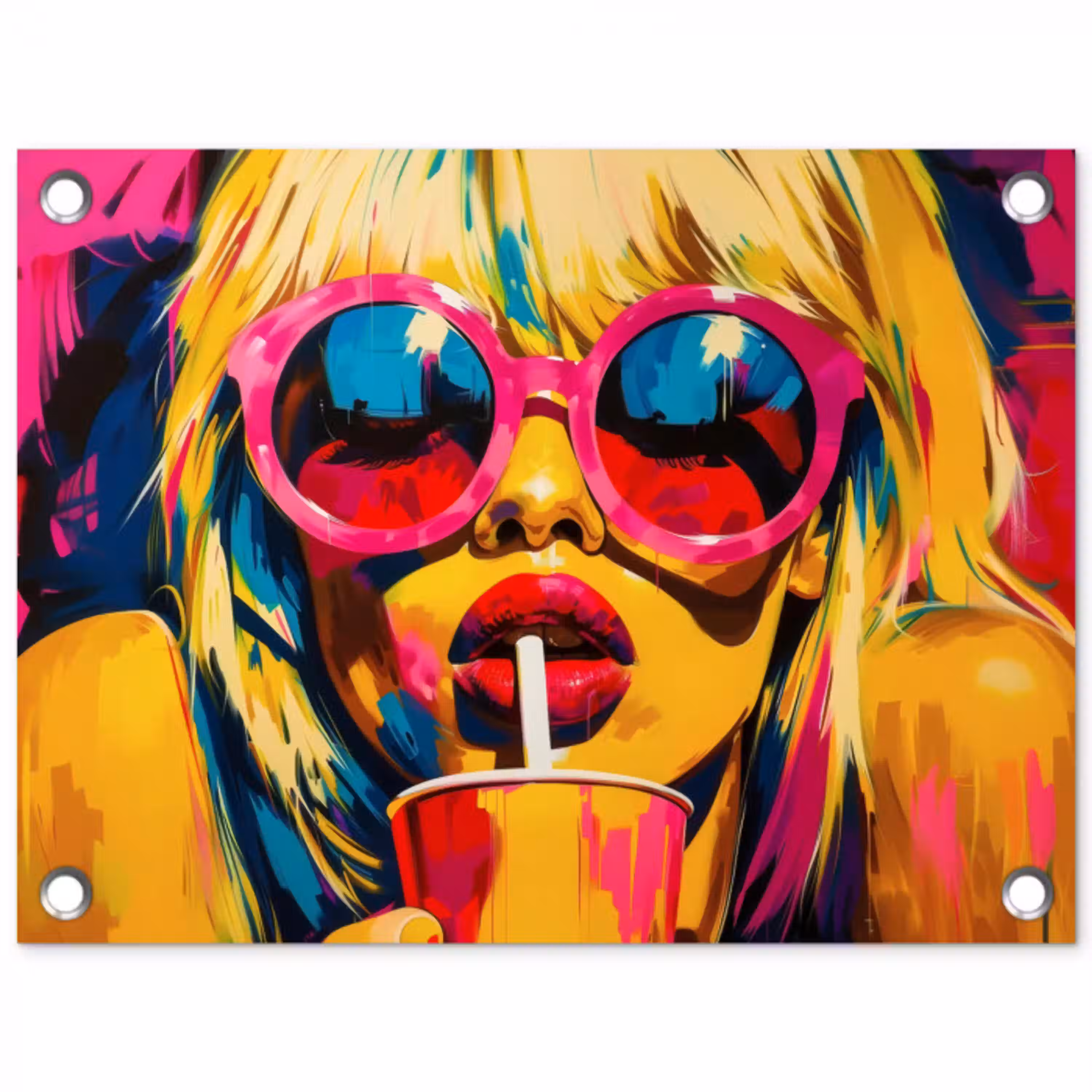 Zonnebril - Roze - Vrouw - Rietje tuinposter los doek klein -3d