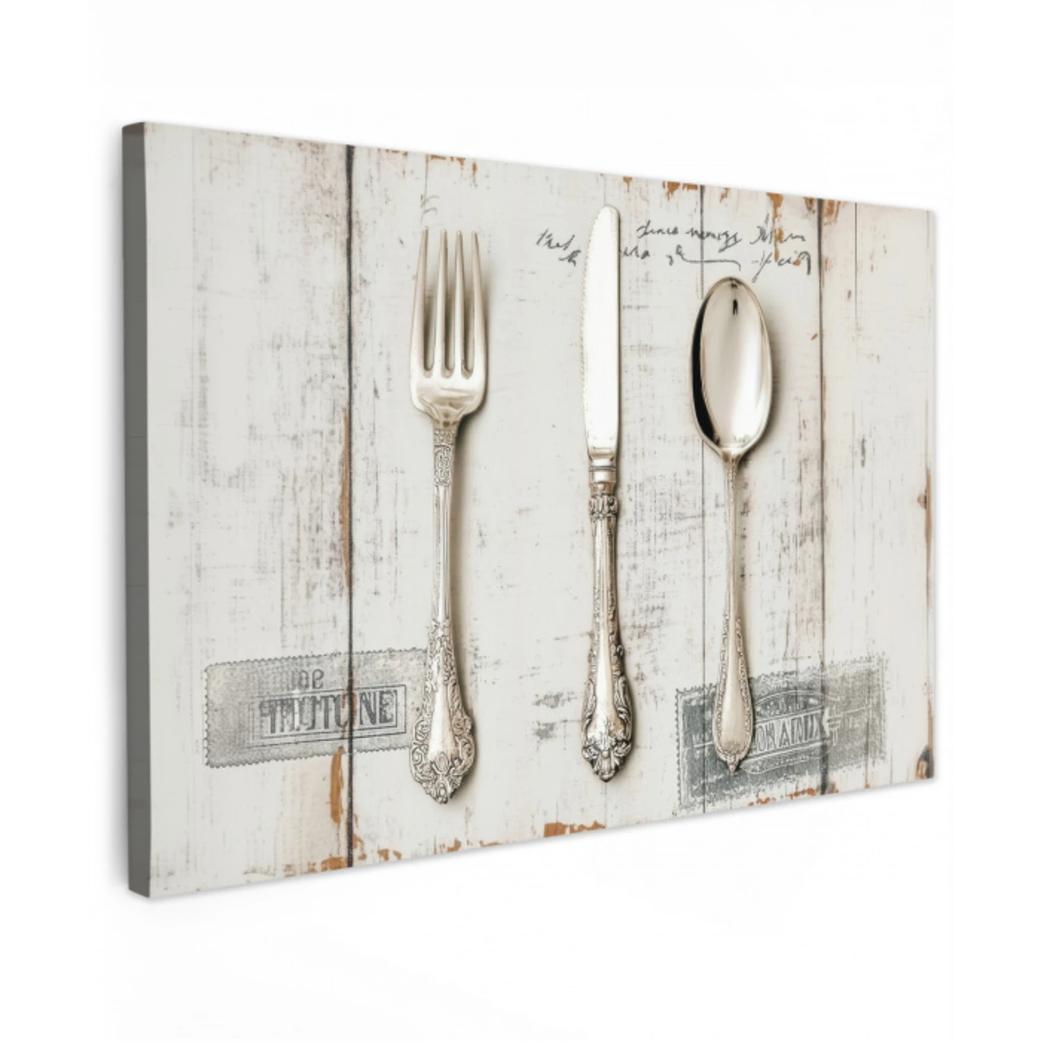 Zilver - Bestek - Hout canvas 2cm klein -z3d