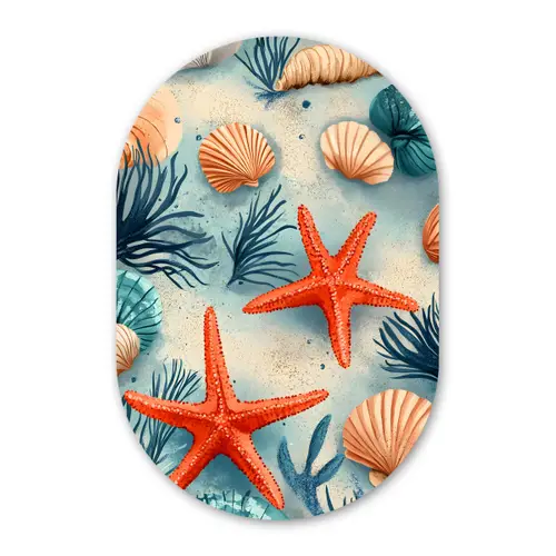 Zeesterren - Schelpen - Illustratie - Zand Wandcirkel Ovaal Forex klein -3d
