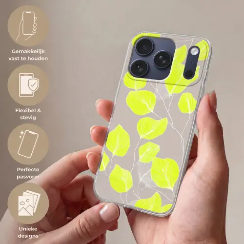 Bladeren - Neon - Geel - Lijnen Telefoonhoesje iPhone 17 Pro klein -sfeer3_NL