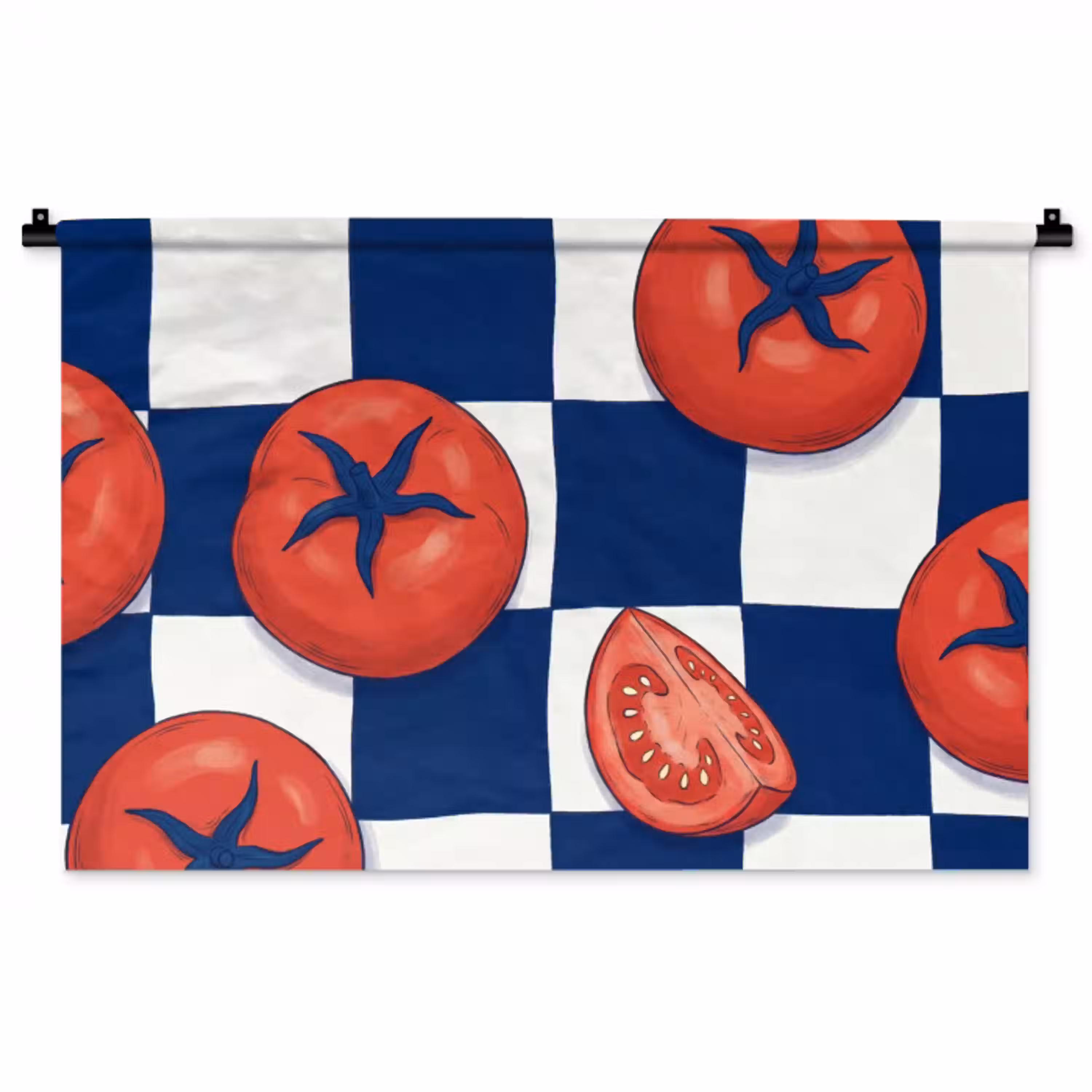 Eten - Tomaten - Keuken - Illustratie - Rood-Blauw Wandkleed katoen middel -zz3d