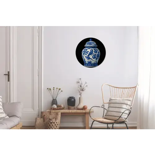 Pot - Delfts Blauw - Bloemen Wandcirkel aluminium klein -woonkamer