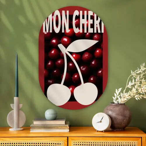 Kersen - Illustratie - Rood Wandcirkel Ovaal Glas middel -sfeer2