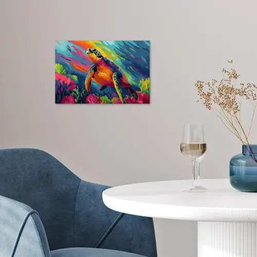Koraal - Schildpad - Abstract - Water poster papier klein -sfeer3