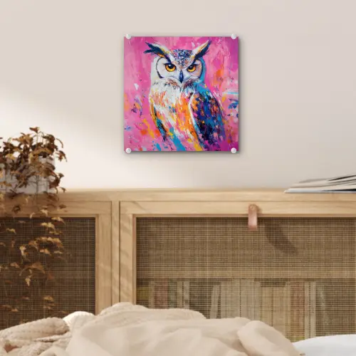 Uil - Roze - Blauw - Verf - Abstract plexiglas 5mm klein -sfeer4