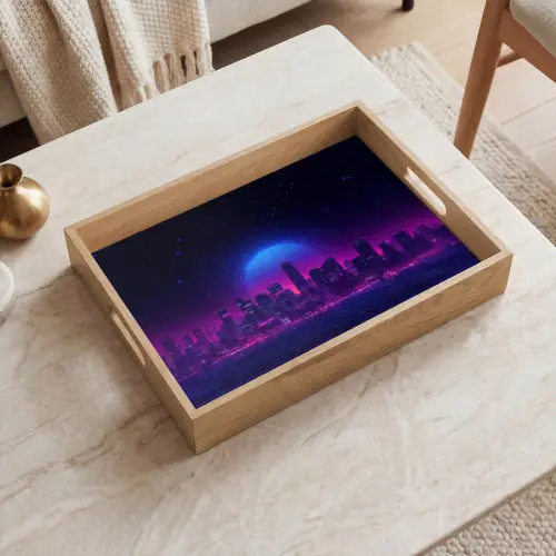 Skyline - Zon - Neon - Rasterpatroon Dienblad Rechthoek middel -sfeer1