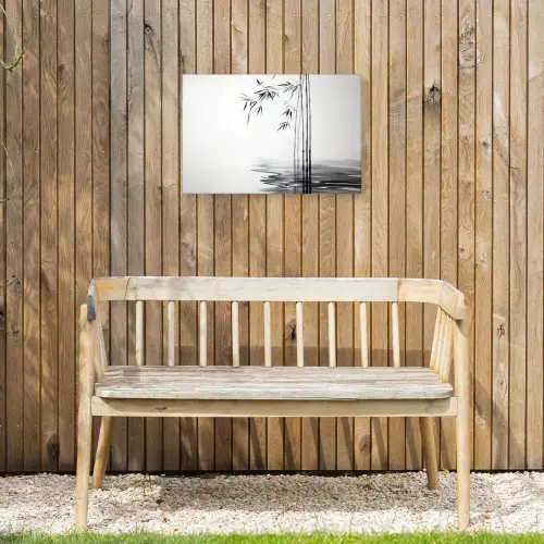 Bamboestammen - Water - Minimalistisch - Wit Tuinposter op houten frame 2 cm dik klein -sfeer4