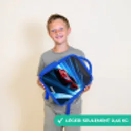 Rode racewagen in digitale snelheidswereld Kinderrugzak - Blauw middel -sfeer1_FR