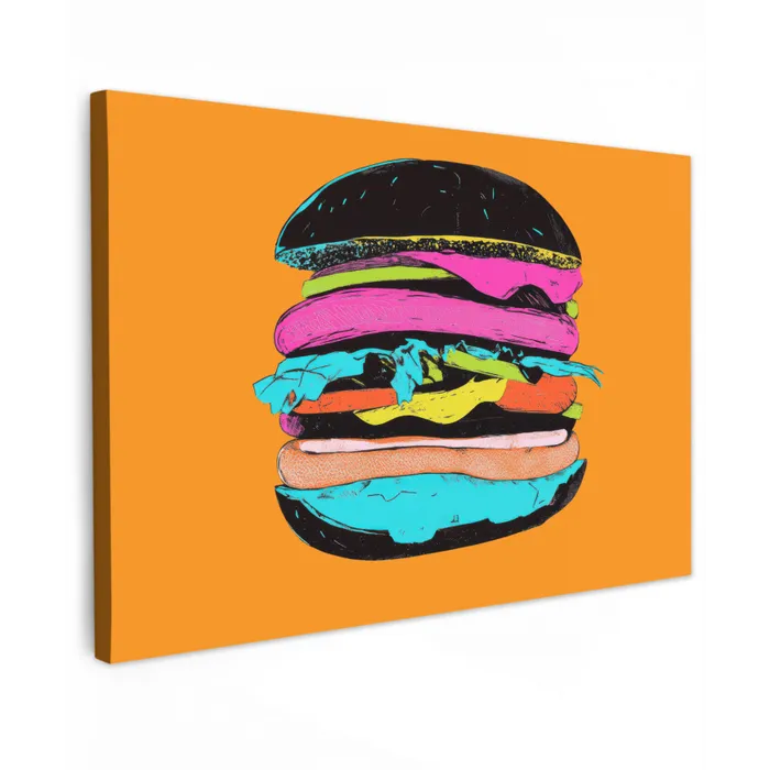 Hamburger - Kleurrijk - Speels canvas 2cm klein -z3d
